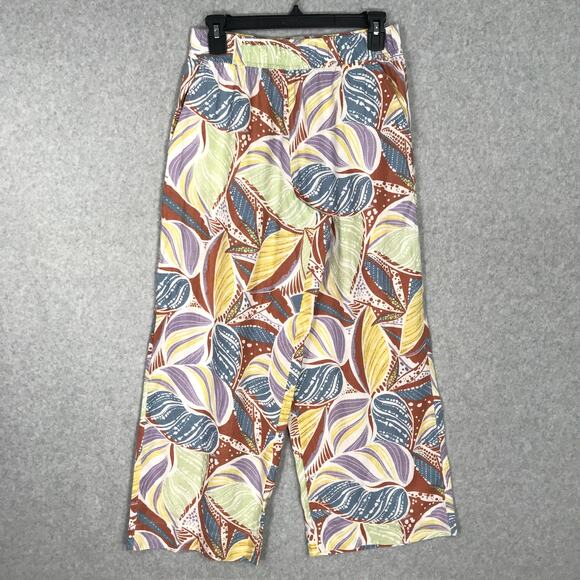 C&C California Pants Womens Medium Linen Wide Leg Crop Flowy High Rise Tropical - Picture 1 of 11